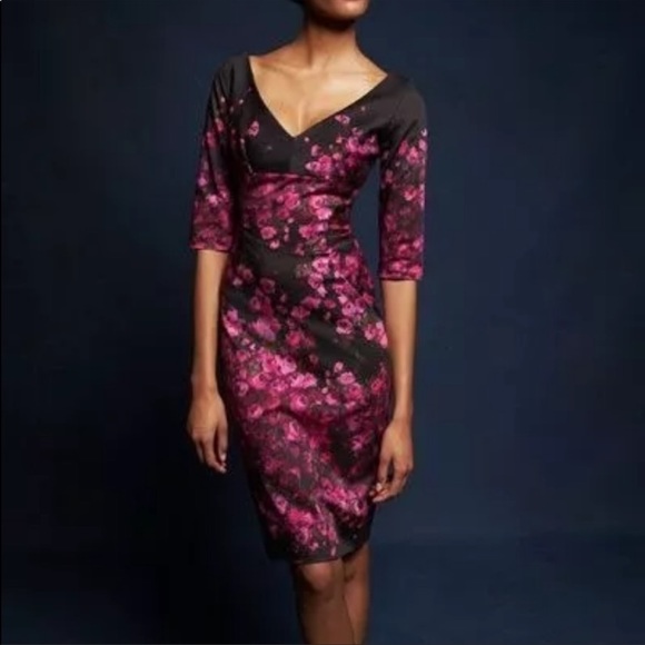 LELA ROSE Half-Sleeve watercolor Floral-print dress size 6 - Picture 3 of 12